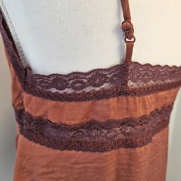 AE Satin Brown Lace Trim Babydoll Cami Small Soft Grunge Flirty Lingerie Top - Picture 5 of 10